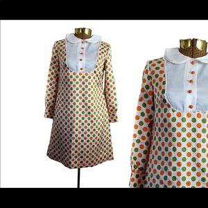 1960s Dress Polkadot Dress Collared Handmade Vintage Mini Babydoll 60s small